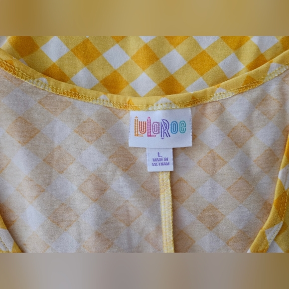 Lularoe Summer Sleeveless Midi Dress White & Yellow Gingham Plaid Size Large - Picture 6 of 11